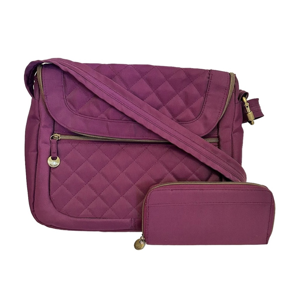Travelon Anti-Theft Quilted Crossbody & Wallet Set Plum